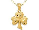 14K Yellow Gold Polished Clover Leaf Shamrock Heart Charm Pendant Necklace with Chain